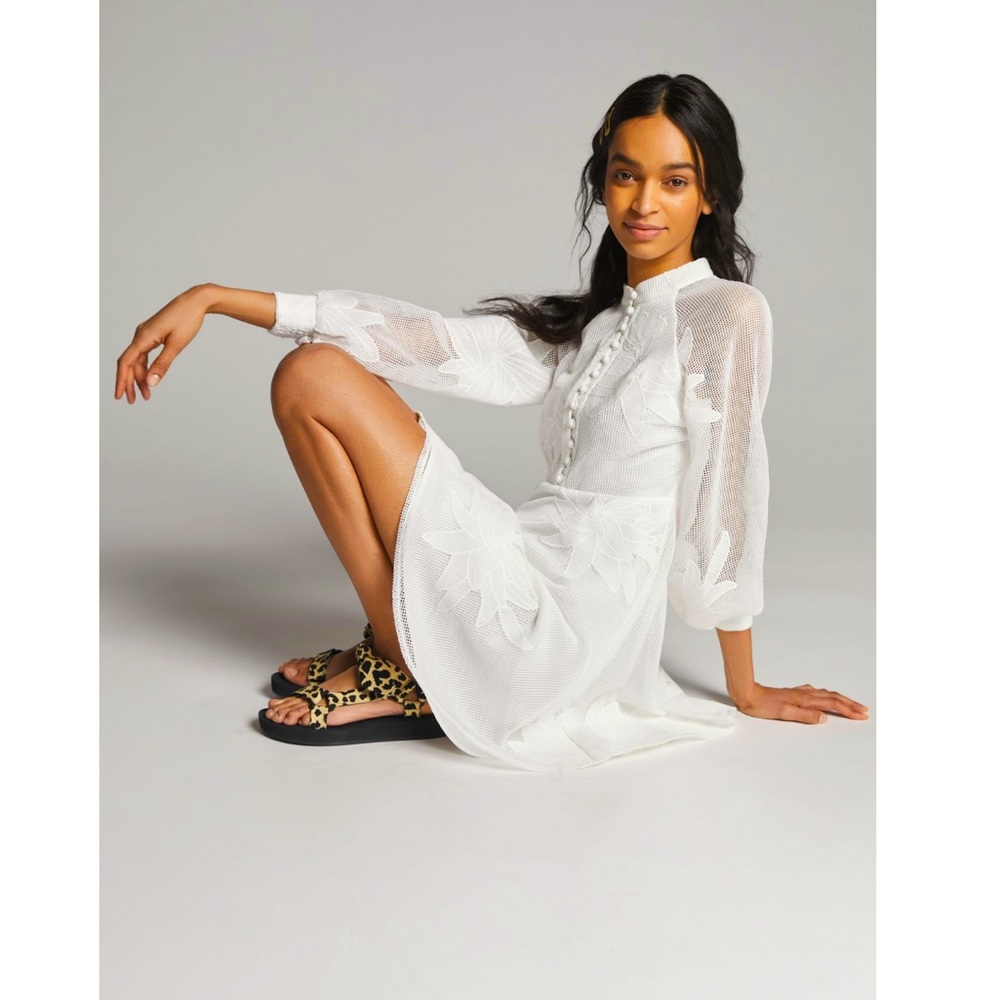 New With Tags - Anthropologie Sabine embroidered mini dress White 1X